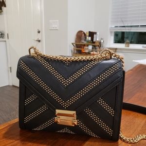 Michael Kors Whitney Studded Chevron Black Leather